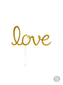 Love - Cake Topper - Gold Glitter Acrylic