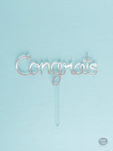 Congrats - Cake Topper - Silver Mirror Acrylic
