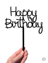 Happy Birthday - Cake Topper - Black Acrylic
